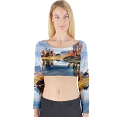 Dolomites Mountains Italy Alpine Long Sleeve Crop Top by Simbadda