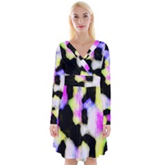 Watercolors Shapes On A Black Background                                     Long Sleeve Front Wrap Dress by LalyLauraFLM