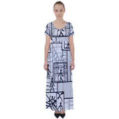 Drawing High Waist Short Sleeve Maxi Dress by ValentinaDesign