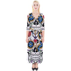 Cranium Sugar Skull Quarter Sleeve Wrap Maxi Dress by StarvingArtisan