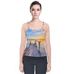 Sunset Lake Beautiful Nature Velvet Spaghetti Strap Top by Modern2018