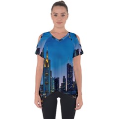 Frankfurt Germany Panorama City Cut Out Side Drop Tee by Simbadda