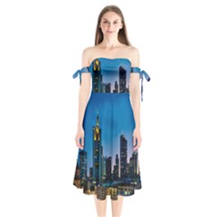 Frankfurt Germany Panorama City Shoulder Tie Bardot Midi Dress by Simbadda