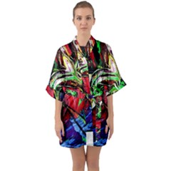 Lillies In Terracota Vase Quarter Sleeve Kimono Robe by bestdesignintheworld