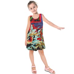 Blue Flamingoes 6 Kids  Sleeveless Dress by bestdesignintheworld