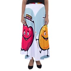 Dancing Fruit Apple Organic Fruit Flared Maxi Skirt by Simbadda