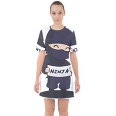 Ninja Baby Parent Cartoon Japan Sixties Short Sleeve Mini Dress by Simbadda