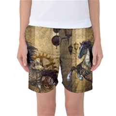 Awesome Steampunk Horse, Clocks And Gears In Golden Colors Women s Basketball Shorts by FantasyWorld7