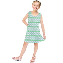 Circles Lines Green White Pattern Kids  Tunic Dress by BrightVibesDesign