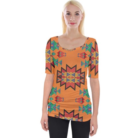 Misc Shapes On An Orange Background                                    Wide Neckline Tee by LalyLauraFLM