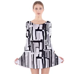 Black And White City Long Sleeve Velvet Skater Dress by digitaldivadesigns