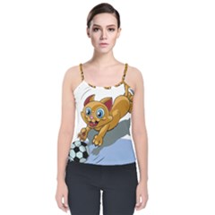 Cat Ball Play Funny Game Playing Velvet Spaghetti Strap Top by Nexatart