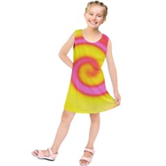 Swirl Yellow Pink Abstract Kids  Tunic Dress by BrightVibesDesign