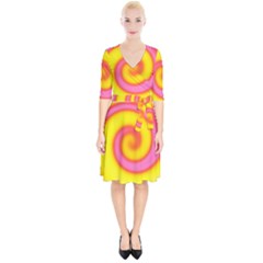 Swirl Yellow Pink Abstract Wrap Up Cocktail Dress by BrightVibesDesign