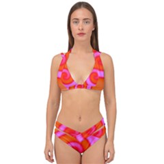 Swirl Orange Pink Abstract Double Strap Halter Bikini Set by BrightVibesDesign