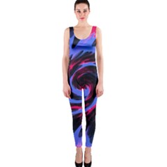 Swirl Black Blue Pink One Piece Catsuit by BrightVibesDesign