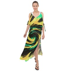 Swirl Black Yellow Green Maxi Chiffon Cover Up Dress by BrightVibesDesign