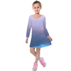 Blue Pink Clouds Kids  Long Sleeve Velvet Dress by LoolyElzayat