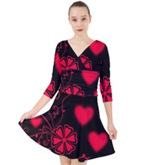 Background Hearts Ornament Romantic Quarter Sleeve Front Wrap Dress by Sapixe