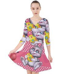 Illustration Rabbit Easter Quarter Sleeve Front Wrap Dress by Sapixe