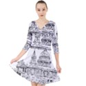 Line Art Architecture Church Quarter Sleeve Front Wrap Dress View1