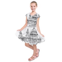 Line Art Architecture Church Kids  Short Sleeve Dress by Sapixe