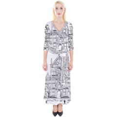 Line Art Architecture Church Italy Quarter Sleeve Wrap Maxi Dress by Sapixe