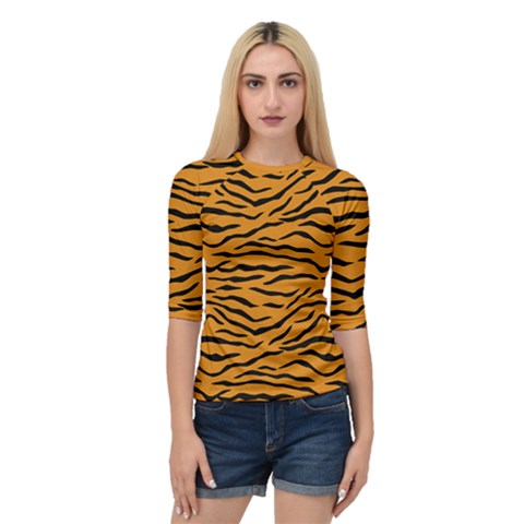 Orange And Black Tiger Stripes Quarter Sleeve Raglan Tee by PodArtist