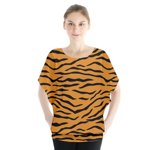 Orange And Black Tiger Stripes Blouse by PodArtist