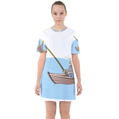 Fishing Fish Fisherman Boat Mare Sixties Short Sleeve Mini Dress by Sapixe