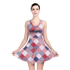 Usa Americana Diagonal Red White & Blue Quilt Reversible Skater Dress by PodArtist