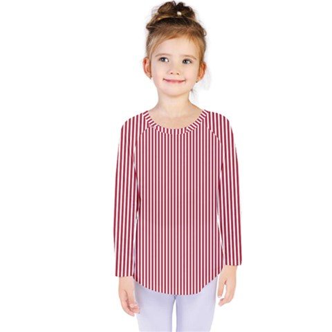 Usa Flag Red And White Stripes Kids  Long Sleeve Tee by PodArtist