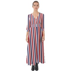 Usa Flag Red White And Flag Blue Wide Stripes Button Up Boho Maxi Dress by PodArtist