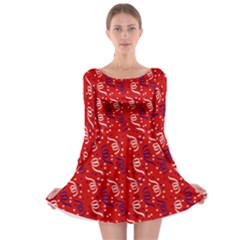 Red White And Blue Usa/uk/france Colored Party Streamers Long Sleeve Skater Dress by PodArtist