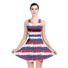 244776512ny Usa Skyline In Red White & Blue Stripes Nyc New York Manhattan Skyline Silhouette Reversible Skater Dress by PodArtist