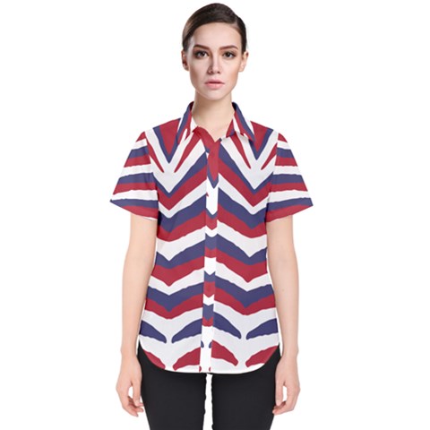 Us United States Red White And Blue American Zebra Strip Women s Short Sleeve Shirt by PodArtist