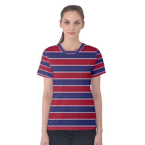 Large Red White And Blue Usa Memorial Day Holiday Pinstripe Women s Cotton Tee by PodArtist