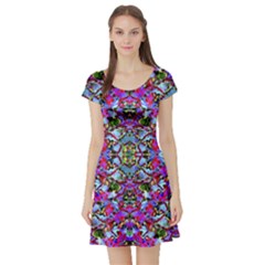 Multicolored Floral Collage Pattern 7200 Short Sleeve Skater Dress by dflcprints