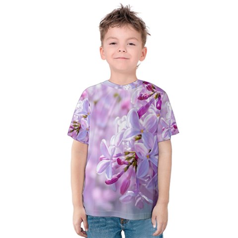 Pink Lilac Flowers Kids  Cotton Tee by FunnyCow