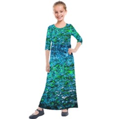 Water Color Green Kids  Quarter Sleeve Maxi Dress by FunnyCow