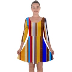 Colorful Stripes Quarter Sleeve Skater Dress by FunnyCow