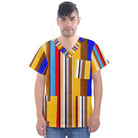 Colorful Stripes Men s V-neck Scrub Top by FunnyCow