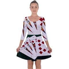 Poker Hands   Royal Flush Diamonds Quarter Sleeve Skater Dress by FunnyCow