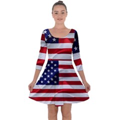 American Usa Flag Quarter Sleeve Skater Dress by FunnyCow