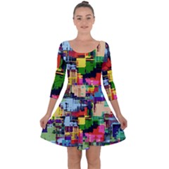 Color Abstract Background Textures Quarter Sleeve Skater Dress by Nexatart