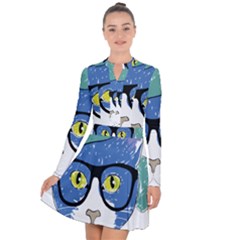 Drawing Cat Pet Feline Pencil Long Sleeve Panel Dress by Sapixe