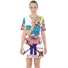 Housewife Multitasking Woman Sixties Short Sleeve Mini Dress by Sapixe