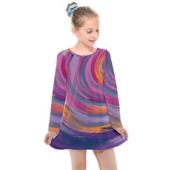 Purple Circles Swirls Kids  Long Sleeve Dress by flipstylezfashionsLLC