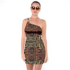 Brown And Gold Aztec Design  One Soulder Bodycon Dress by flipstylezfashionsLLC