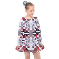 Creative Geometric Red And Black Design Kids  Long Sleeve Dress by flipstylezfashionsLLC